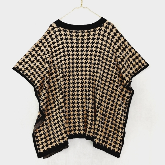 Talbots Black & Brown V-Neck Poncho Sweater 3312 - Picture 4 of 6